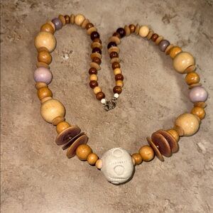 Vintage Wooden & Ceramic Beaded Necklace